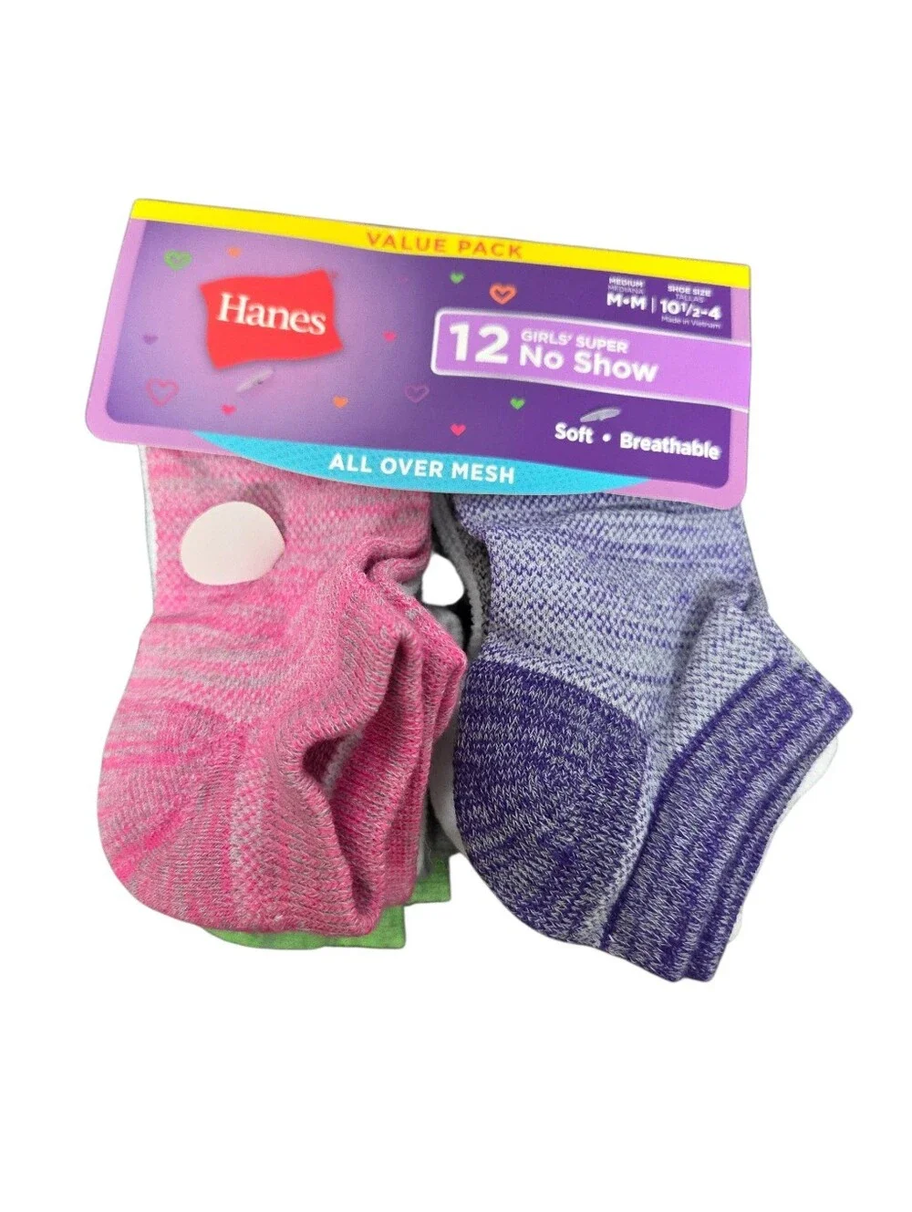 Hanes Girls' No-Show Socks Medium (10 1/2-4) 12 Pair Nwt